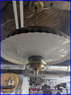 Vintage MCM Metal Pendant Light / Atomic Saucer style