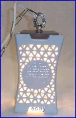 Vintage MCM Mid Century Blanc De Chine Reticulated Porcelain Ceiling Lamp Light