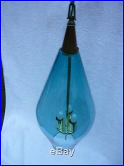 Vintage MCM Mid Century Danish Modern Teal Blue Hanging Swag Lamp