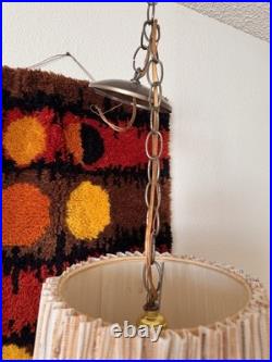 Vintage MCM Mid Century Hanging Swag Drum Textured Pendant Lamp