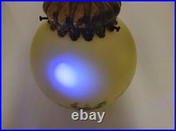 Vintage MCM Mid Century Modern Hanging Chain Swag Lamp Light Green Yellow Floral