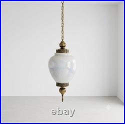 Vintage MCM Mid Century Modern iridescent globe hanging lamp/light with brass