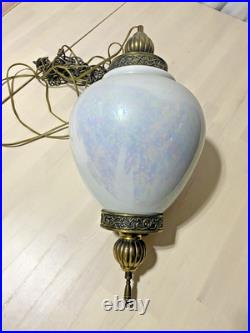 Vintage MCM Mid Century Modern iridescent globe hanging lamp/light with brass