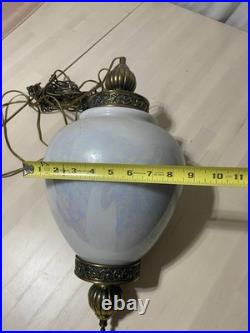 Vintage MCM Mid Century Modern iridescent globe hanging lamp/light with brass