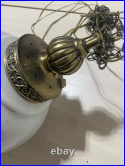 Vintage MCM Mid Century Modern iridescent globe hanging lamp/light with brass