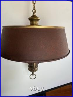Vintage MCM Moe Hanging Lamp Plug-In Metal Burgundy/Brass Long Chain 13ft