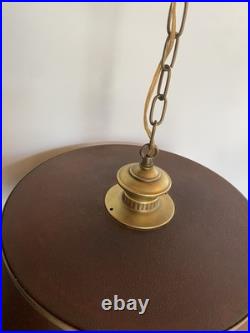 Vintage MCM Moe Hanging Lamp Plug-In Metal Burgundy/Brass Long Chain 13ft