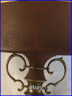 Vintage MCM Moe Hanging Lamp Plug-In Metal Burgundy/Brass Long Chain 13ft