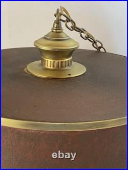 Vintage MCM Moe Hanging Lamp Plug-In Metal Burgundy/Brass Long Chain 13ft