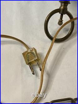 Vintage MCM Moe Hanging Lamp Plug-In Metal Burgundy/Brass Long Chain 13ft