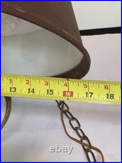 Vintage MCM Moe Hanging Lamp Plug-In Metal Burgundy/Brass Long Chain 13ft