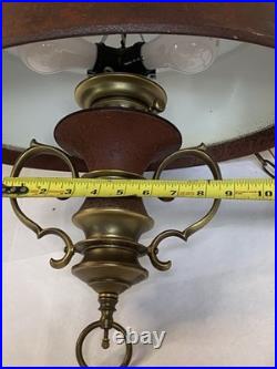 Vintage MCM Moe Hanging Lamp Plug-In Metal Burgundy/Brass Long Chain 13ft