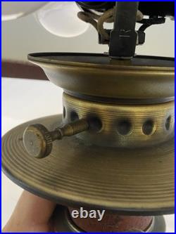 Vintage MCM Moe Hanging Lamp Plug-In Metal Burgundy/Brass Long Chain 13ft