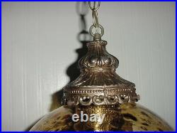 Vintage MCM Optic Glass Hanging Amber Light Swag Lamp 11 Globe