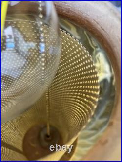 Vintage MCM Orange/Amber Ribbed Glass Globe Hanging Swag Lamp Works Read Look