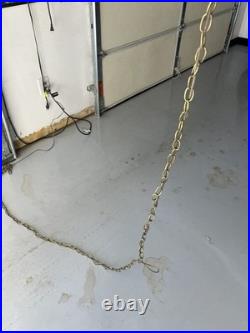 Vintage MCM Orange/Amber Ribbed Glass Globe Hanging Swag Lamp Works Read Look