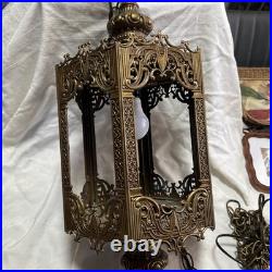 Vintage MCM Ornate Gothic Hanging Swag Lamp Hollywood Regency Pendant GIM 3056