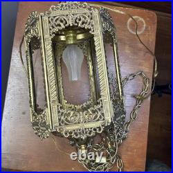 Vintage MCM Ornate Gothic Hanging Swag Lamp Hollywood Regency Pendant GIM 3056