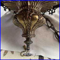 Vintage MCM Ornate Gothic Hanging Swag Lamp Hollywood Regency Pendant GIM 3056