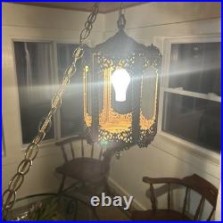 Vintage MCM Ornate Gothic Hanging Swag Lamp Hollywood Regency Pendant GIM 3056
