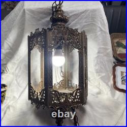 Vintage MCM Ornate Gothic Hanging Swag Lamp Hollywood Regency Pendant GIM 3056