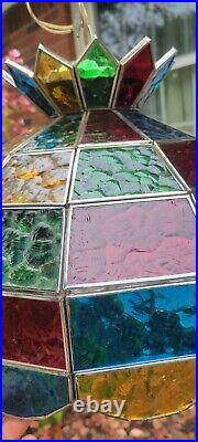 Vintage MCM Pool Table Bar Stained Glass Hanging Light Fixture