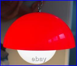 Vintage MCM Red Acrylic Dome Swag Light Hanging Lamp Mid Century Modern 60s 70s