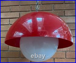 Vintage MCM Red Acrylic Dome Swag Light Hanging Lamp Mid Century Modern 60s 70s