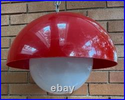 Vintage MCM Red Acrylic Dome Swag Light Hanging Lamp Mid Century Modern 60s 70s