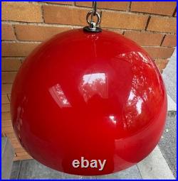 Vintage MCM Red Acrylic Dome Swag Light Hanging Lamp Mid Century Modern 60s 70s