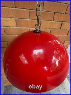 Vintage MCM Red Acrylic Dome Swag Light Hanging Lamp Mid Century Modern 60s 70s