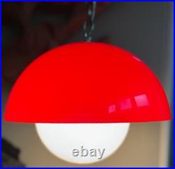 Vintage MCM Red Acrylic Dome Swag Light Hanging Lamp Mid Century Modern 60s 70s