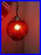Vintage MCM Red Globe Hanging Light, Chain Swag Lamp Black Chain, USA Made