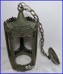 Vintage MCM Regency Cast Metal Gothic Style 5 Color Panel Hanging Swag Lamp