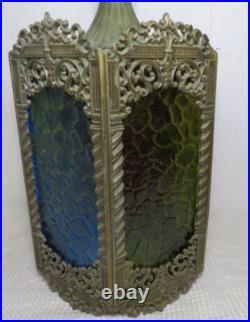 Vintage MCM Regency Cast Metal Gothic Style 5 Color Panel Hanging Swag Lamp