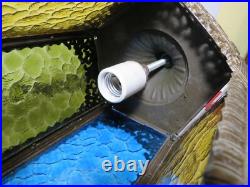 Vintage MCM Regency Cast Metal Gothic Style 5 Color Panel Hanging Swag Lamp