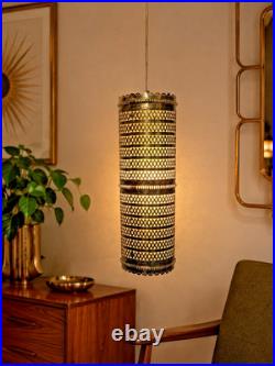 Vintage MCM Regency Light Swag Pierced Metal Work Brass Color Withdiffuser 15