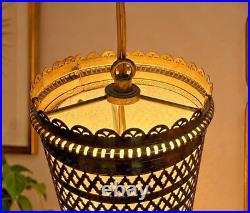 Vintage MCM Regency Light Swag Pierced Metal Work Brass Color Withdiffuser 15