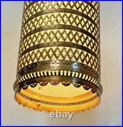 Vintage MCM Regency Light Swag Pierced Metal Work Brass Color Withdiffuser 15