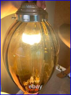 Vintage MCM Retro Amber Teardrop Glass Hanging Swag Light
