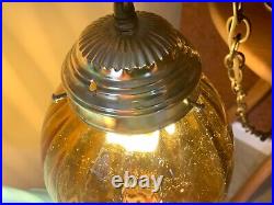 Vintage MCM Retro Amber Teardrop Glass Hanging Swag Light