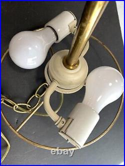 Vintage MCM Retro BRASS & CREAM Hanging Light Swag Lamp with 12' of Chain, Works