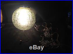 Vintage MCM Retro Green Crackled Glass Hanging Swag Chandelier Globe Light Lamp