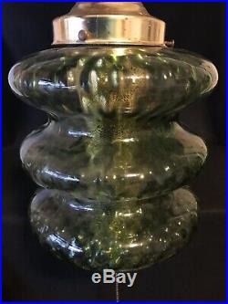 Vintage MCM Retro Green Glass Hanging Swag Lamp Light 60's