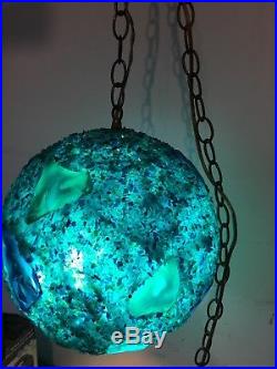 Vintage MCM Retro Green Hanging Swag Chandelier Globe Light Lamp MID Century