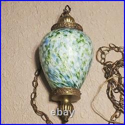 Vintage MCM Retro Hanging Swag Light Lamp Green Blue Pendant Vibrant Translucent
