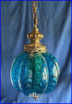 Vintage MCM Retro Hanging Swag Palor Light/Lamp Blue withdiffuser Drapery Glass