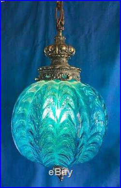 Vintage MCM Retro Hanging Swag Palor Light/Lamp Blue withdiffuser Drapery Glass