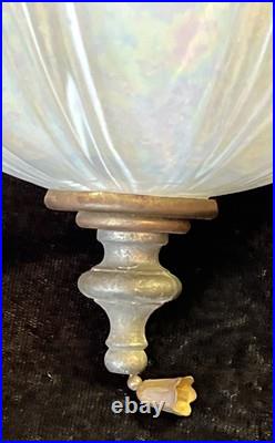 Vintage MCM SWAG Lamp Light White Opalescent Iridescent Glass Shade Pull Chain