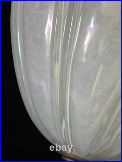 Vintage MCM SWAG Lamp Light White Opalescent Iridescent Glass Shade Pull Chain